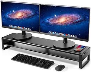 VAYDEER 2 Tiers Dual Monitor Stand Aluminum Monitor Riser with Wireless Charging and 4 USB 3.0 Hub Ports Metal Strong&Sturdy for PC Monitor Laptop Computer TV Printer Space Saving Desk Organizer