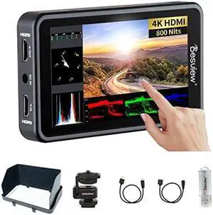 Desview R5II Camera Monitor, 5.5 inch High Brightness Touch Screen Field Monitor with 3D Lut Full HD 1920x1080 IPS Waveform VectorScope Peaking Focus 4K HDMI 8V DC Input Output for DSLR Camera