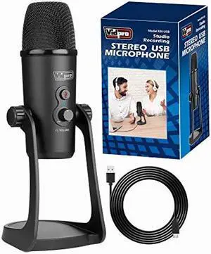Vidpro XM-USB Studio Recording USB Stereo Microphone for Windows and Mac Computers. Durable Metal Design with Desktop Stand for Broadcast, Recording Artists, Singers, Musicians and Interviews