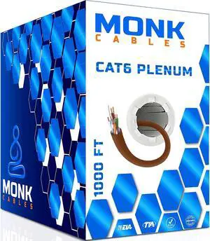 MONK CABLES | CAT6 Plenum Cable 1000ft | UTP, 23AWG, 550MHz | DSX-8000 Certified | Most Certified Cable of The Whole Market (Brown)
