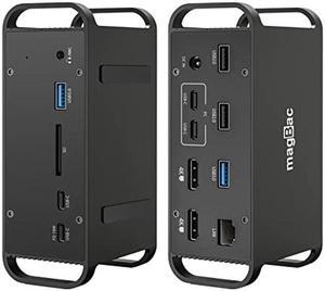 MacBook Laptop Docking Station Dual Monitor, 14 in 2 USB C Dock with 100W AC Power Adapter, Two 4K HDMI, 4 USB A, USB C PD 18W Charger, 3.5mm Audio, SD Slot for MacBook Pro/Air, with Ethernet Network