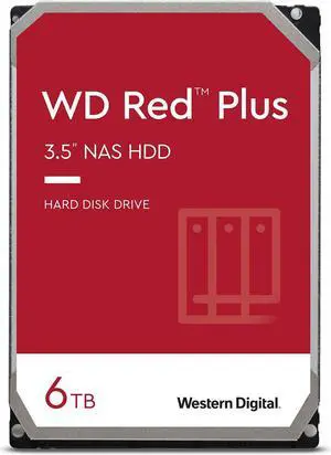 Western Digital 6TB WD Red Plus NAS Internal Hard Drive HDD - 5400 RPM, SATA 6 Gb/s, CMR, 64 MB Cache, 3.5" - WD60EFRX