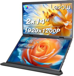 Lepow Laptop Screen Extender, 14" Portable Dual Monitor with 1200p FHD, 72% SRGB, 60Hz, 300 Nits, 360deg Foldable Design, Compatible with Windows & macOS, Triple Portable Monitor for Laptop