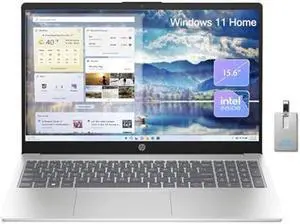 HP Laptops 15.6 inch HD Display, Windows 11 Laptop Computer for Students and Business, Intel Quad-Core Pentium N200 (Beat i5-8250U), 8GB RAM, 128GB Storage, Natural Silver,Alpacatec 32GB USB Card