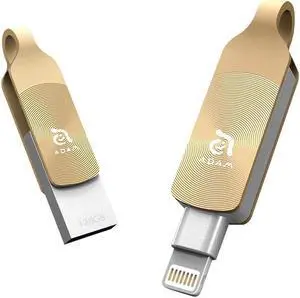 ADAM elements iKlips Duo+ 128GB MFi Certified Premium Flash Drive Compatible with iPad, iPhone (128GB, Glamour Gold)