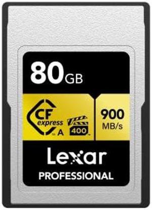 Lexar 80GB Professional CFexpress Type A Gold Series Memory Card, Up to 900MB/s Read, Cinema-Quality 8K Video, Rated VPG 400 (LCAGOLD080G-RNENG)