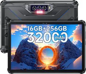 OUKITEL RT7 Waterproof Tablet Android - 32000mAh Battery Rugged Tablet, 33W Fast Charging, 16GB+256GB 1TB Expandable Tablet PC, 10.1" FHD+Tablets,48MP+20MP Night Vision Camera,4G Dual SIM/NFC/T-Mobile