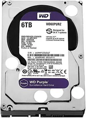 Western Digital 6TB WD Purple Surveillance Internal Hard Drive HDD - SATA 6 Gb/s, 64 MB Cache, 3.5" - WD60PURZ