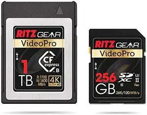 Video Pro CFExpress Type B 1TB Card (1700/1400 R/W) + SD Card UHS-II 256GB SDXC Memory Card U3 V60 (R 265mb/s 120mb/s Write) (Not Recommended for Nikon Cameras)