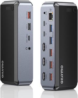 USB C Docking Station Triple Monitor, GIISSMO 15IN1 MacBook Pro Docking Station for M1/M2, Mac, Windows, Laptop Docking Station Dual Monitor with HDMI*3, RJ45, 10Gbps USB*4, PD, USB 3.0 * 3, Driver