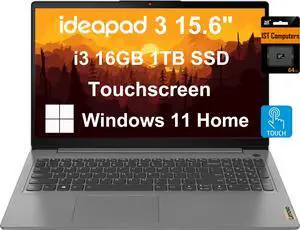 Lenovo IdeaPad 3 Laptop (15.6" FHD Touchscreen, Intel Core i3-1115G4, 16GB RAM, 1TB SSD) Narrow Bezel, Webcam, 12-Hr Long Battery Life, NumPad, IST SD, Win 11 Home, Home & School - Grey