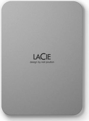 LaCie Mobile Drive, 5TB, External Hard Drive Portable - Moon Silver, USB-C 3.2, for PC and Mac, Post-Consumer Recycled, with Adobe All Apps Plan (STLP5000400)