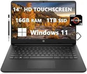 HP 14-inch HD Touchscreen Laptops for Student & Business, AMD Ryzen 3 5300U(4-Core), AMD Radeon Graphics, 16GB RAM|1TB SSD, Long Battery Life, USB-C, HDMI, Windows 11, ROKC Stylus Pen (14-fq1003cl)