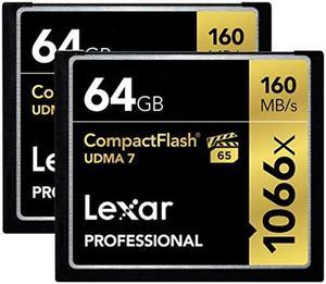 Lexar Professional 1066x 64GB (2-Pack) CompactFlash Card, Up to 160MB/s Read, for Professional Photographer, Videographer, Enthusiast (LCF64GCRBNA10662)