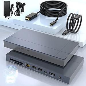 Rocketek Thunderbolt 3 Docking Station Dual 4K@60Hz Displayport/HDMI, 8K USB C Thunderbolt 3 Dock hub with Thunderbolt 3 Cable and USB C to HDMI Cable ( DP, USB, Ethernet, UHS-II SD/CFast 2.0)