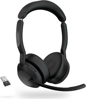 Jabra Evolve2 55 Stereo Wireless Headset - Features AirComfort Technology, Noise-Cancelling Mics & Active Noise Cancellation - MS Teams Certified, Works with Other Platforms - Black