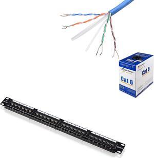 Cable Matters UL Listed Rackmount or Wall Mount 24 Port Cat6 Patch Panel (Cat 6 RJ45 Patch Panel) & 1000 Feet in-Wall Rated (cm) Bare Copper Cat 6, Cat6 Bulk Cable in Blue