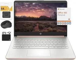 HP Newest 14" HD Ultra Light Thin Laptop, Quad-Core Intel Celeron Processor, 4GB RAM, 128GB (64GB eMMC+ 64GB Card), Wi-Fi, Upto 11 Hours, Windows 11 S + 1 Year Office 365+HubxcelAccessory, Rose Gold