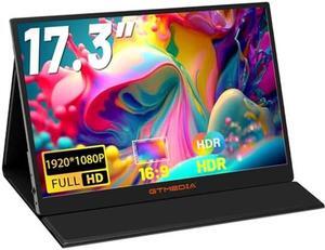 GT MEDIA 17.3'' External Portable Monitor for Laptop, 60Hz Laptop Screen Extender and 1080P IPS FHD Portable Gaming Monitor.Multi-System Compatible with HDMI/Type C Plug and Play