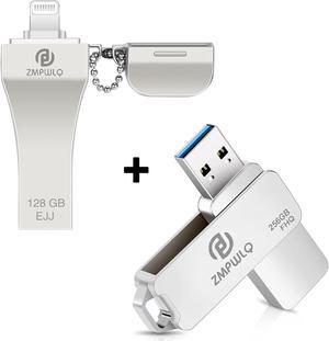 PL ZMPWLQ Easy One-Click-Backup-Photo-Stick 256GB for Windows & Mac Computers and iOS MFi Certified 128GB iPhone-Photo-Stick iPhone-Thumb-Drive External-iPhone-Storage USB-Flash-Drive-for-iPhone