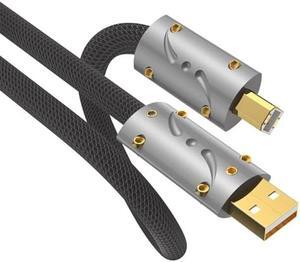 Viborg UC01 Hi-end USB Cable Silver Plated Copper USB Cord 4.9FT/1.5M A-Male to B-Male Audiophile USB Wire A-B DAC Decoder Printer Data Cable