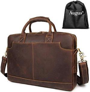 Augus Leather 16" Laptop Briefcase for Men Shoulder BagTravel Messenger Work Business Duffle Bags With YKK Metal Zipper