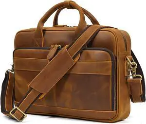 Leather Briefcases, 15.6-Inch Laptop Computer and Tablet Shoulder Bag Carrying Case Business Travel Messenger Bags, Brown