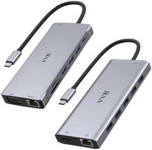 USB C Docking Station Dual Monitor, Type C Hub Multiport Adapter Dongle USB C Dock for Dell/HP/Lenovo Laptops