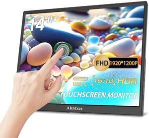 Akntzcs Portable Monitor Touchscreen - 14'' FHD 1920x1200P USBC Portable Monitor IPS Display, USB Type-C HDMI HDR External Monitor for Laptop/PC/Mac/Phone/Xbox, Built-in Kickstand & Speakers