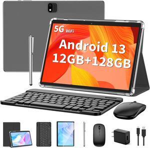 Android Tablet with Keyboard, Android 13 Tablet, 12GB+128GB, 1TB Expand, 2 in 1 Tablet, 10 inch Tablet with Case, Mouse, Stylus, 8000mAh Battery, 2.4G/5G WiFi, GPS, Google Certified Tablet PC, Black