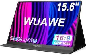 WUAWE 15.6" Portable Monitor, 1080P 72% NTSC 100% sRGB USB C HDMI Travel Monitor for Laptop, External Second Computer Monitor with HDR Freesync Low Blue Light for PC Mac Phone PS5 Xbox Switch