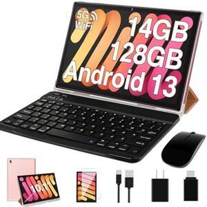 Oangcc Tablet Android 13 Tablets 14GB RAM 128GB ROM 1TB Expand, 10 Inch 8000mAh Battery with Keyboard | Mouse | GPS | Dual Camera | 5G Wi-Fi | Octa-Core Tablet PC -Rose Gold