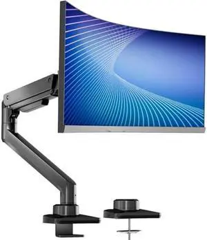 WALI Single Monitor Arm, Gas Spring Single Monitor Mount up to 49 inches, Ultrawide Monitor Arm Holds up to 44lbs, Heavy Duty Monitor Mount Desk with C Clamp and Grommet Base (GSM001XL-P), Black