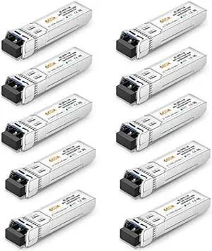 10Pack 10GBase-LR SFP+ Transceiver, 10G LC Single Mode Module for Cisco SFP-10G-LR, Meraki MA-SFP-10GB-LR, Ubiquiti UF-SM-10G, Mikrotik, D-Link, Supermicro, Netgear DDM, 1310nm, 10km