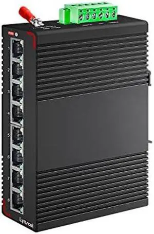 Lynxcel 8-Port PoE Gigabit Industrial Ethernet Switch, 96W PoE 48V Output, IP40 Unmanaged Din Rail Switch, 16Gbps Switching Capacity, for IP Camera, VoIP System and PoE Monitor (with Power Supply)