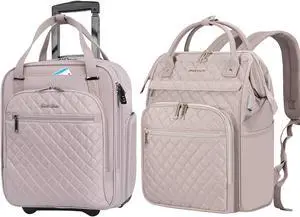 EMPSIGN 16" Underseat Carry On Wheeled&EMPSIGN Laptop Backpack for Women 17 Inch Travel Backpack Dusty Pink