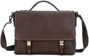 CataPurus Top Grain Litchi Leather 16.2" Laptop Briefcase Crossbody Handbag, Vintage Handmade & Adjustable Strap, Fits to MacBook Pro 16.2" M1 Max 15" Touch Bar 16" Pro & A4/A5 Paper, Coffee 16.2 Inch