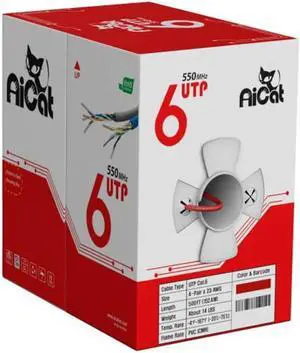 AiCat Cat6 Ethernet Cable 500ft - 23 AWG, CMR, ETL, Insulated Solid Bare Copper Wire Cat 6 Cable with Noise Reducing Cross Separator - 550MHZ / 10 Gigabit Speed Unshielded UTP LAN Cable (Red)