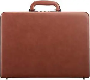 YUEMAI Hard Attache Bonded Leather Briefcases for Men Women/Slim Hard-Sided Laptop Brief Case with Combination Locks - Brown