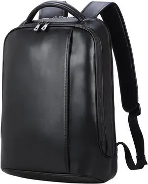 Masa Kawa Slim Leather 14" Laptop Backpack for Men Women Small Business Travel Office Work Computer Rucksack Bag Executive Casual Daypack, Black