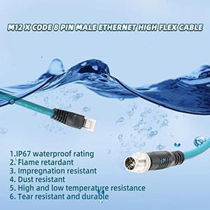 SZRMCC M12 8 Pin X-Coded Male to RJ45 Ethernet Cable Cat7e Gigabit Shielded Waterproof Network Cable for Basler GigE Cognex in-Sight Industrial Camera Vision Sensors (Blue,20M)