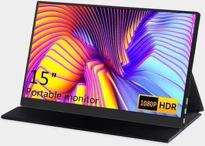 GODETON Portable Monitor 15. inch Ultra-Slim IPS Display HDR Plug&Play,FHD 1080P USB C HDMI Aluminium Alloy housing Speakers External Monitor for Laptop PC Phone Mac Xbox (15-inch, Black)
