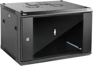 Tecmojo Wall Mount Server Cabinet IT Network Rack Enclosure Lockable Door and Side Panels Black,Cooling Fan (Black, Standard 6U/Glass Door)