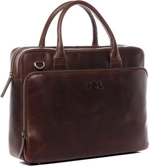 SID & VAIN laptop bag RYAN XL business briefcase real leather portable computer office leather bag Unisex brown