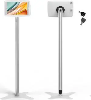 Beelta iPad Kiosk Floor Stand for 10.2 iPad 7 8 9th 120 Degree Rotate Lockable iPad Enclosure+Aluminum Pole+Metal Base BSF302T