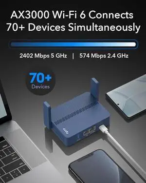 Cudy Pocket-Sized Wi-Fi 6 Wireless 2.5GbE Travel Router, OpenVPN, Wireguard, Connect to Public & Hotel Wi-Fi login Page (Captive Portal), Repeater, Extender, WISP, RV TR3000