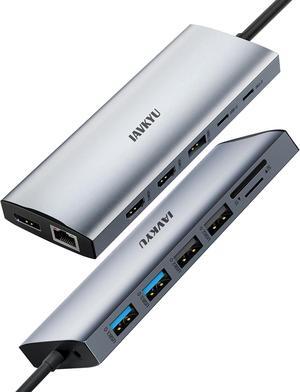 USB C Docking Station Dual Monitor, 14 in 1 USBC Triple Display Multiple Adapter, Portable Type C Hub with 2 HDMI, 100W PD, Mic/Audio, SD/TF, Ethernet Ports Compatible for Dell/Surface/HP Laptops...