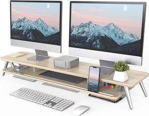 Fenge Dual Monitor Stand, Monitor Stands Riser for 2 Monitors, 42.5 Inch Wood Desk Shelf with Storage Organizer and Cable Management for Office Desk Accessories