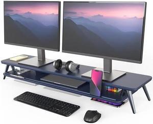 Fenge Dual Monitor Stand, Monitor Stands Riser for 2 Monitors, 42.5 Inch Wood Desk Shelf with Storage Organizer and Cable Management for Office Desk Accessories