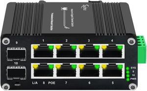Ndarepoo Mini Compact Industrial 8-Port 10/100/1000T 802.3at 30W PoE + 2-Port 100/1000X SFP Din Rail Unmanaged Switch Ethernet Switch IEEE802.3af/at 30W/240W 48-57V DC Input